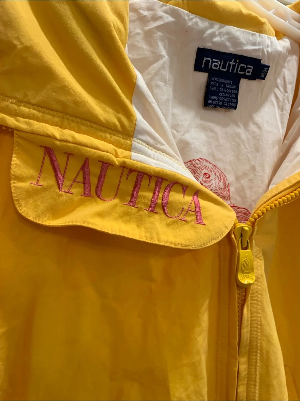 VTG Nautica Bright Yellow Rain Forest Windbreaker Jacket Size M Parrot 90s Rare